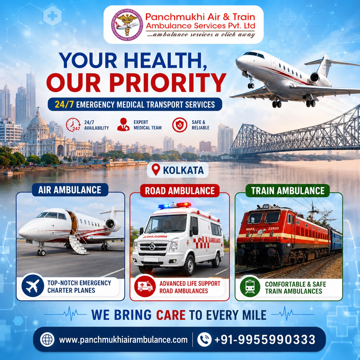 Hassle-Free Shifting in Kolkata by Panchmukhi Air and Train Ambulance Service